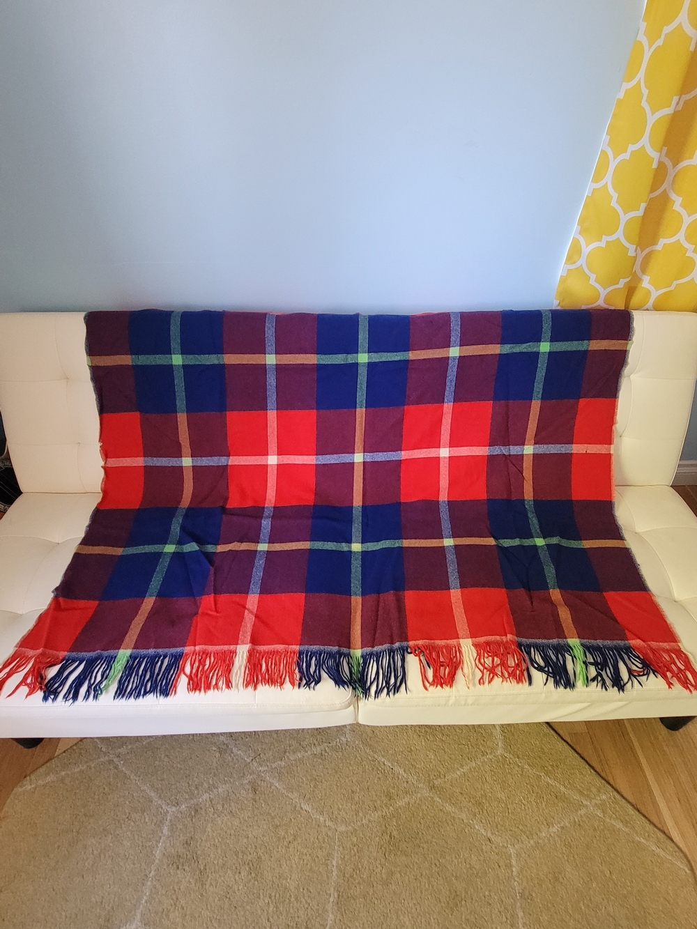 Plaid Fringe Throw Blanket in Red, Navy & Green